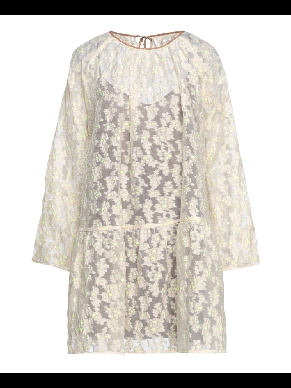 Sheer Floral Lace Babydoll Dress - Cream